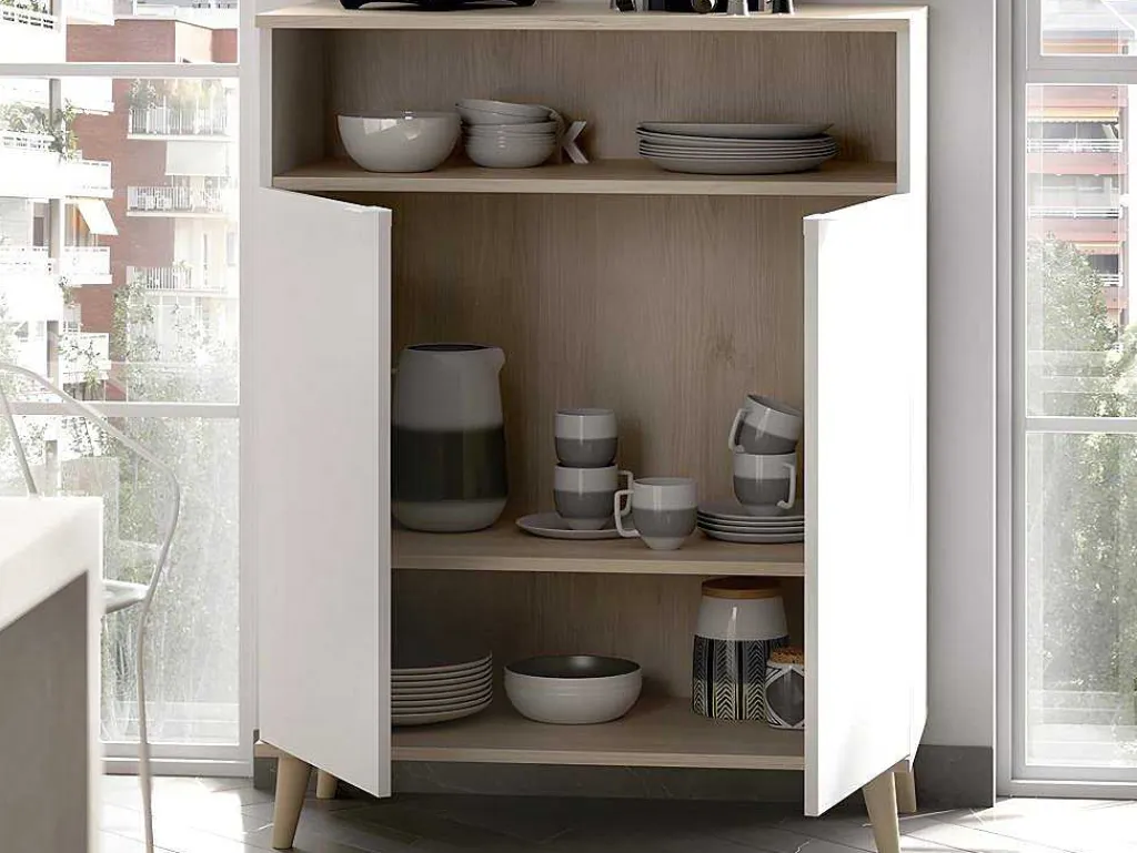 Keukenbuffet Wajdi - 2 Deuren En 1 Nis - Wit En Eiken-Vente-unique