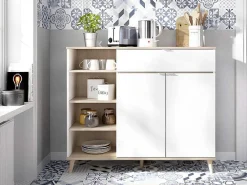 Keukenbuffet Wajdi - 2 Deuren, 1 Lade En 4 Nissen - Wit En Eiken-Vente-unique Outlet