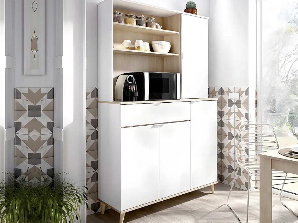 Keukenbuffet Wajdi - 4 Deuren, 1 Lade En 3 Nissen - Wit En Eiken-Vente-unique Hot