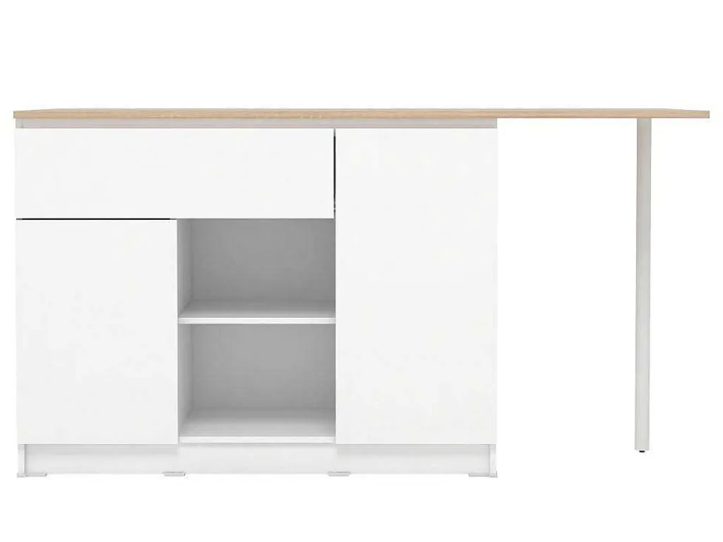 Keukeneiland Met 2 Deuren, 1 Lade En 2 Nissen - Wit En Licht Naturel - Tunori-Vente-unique Online