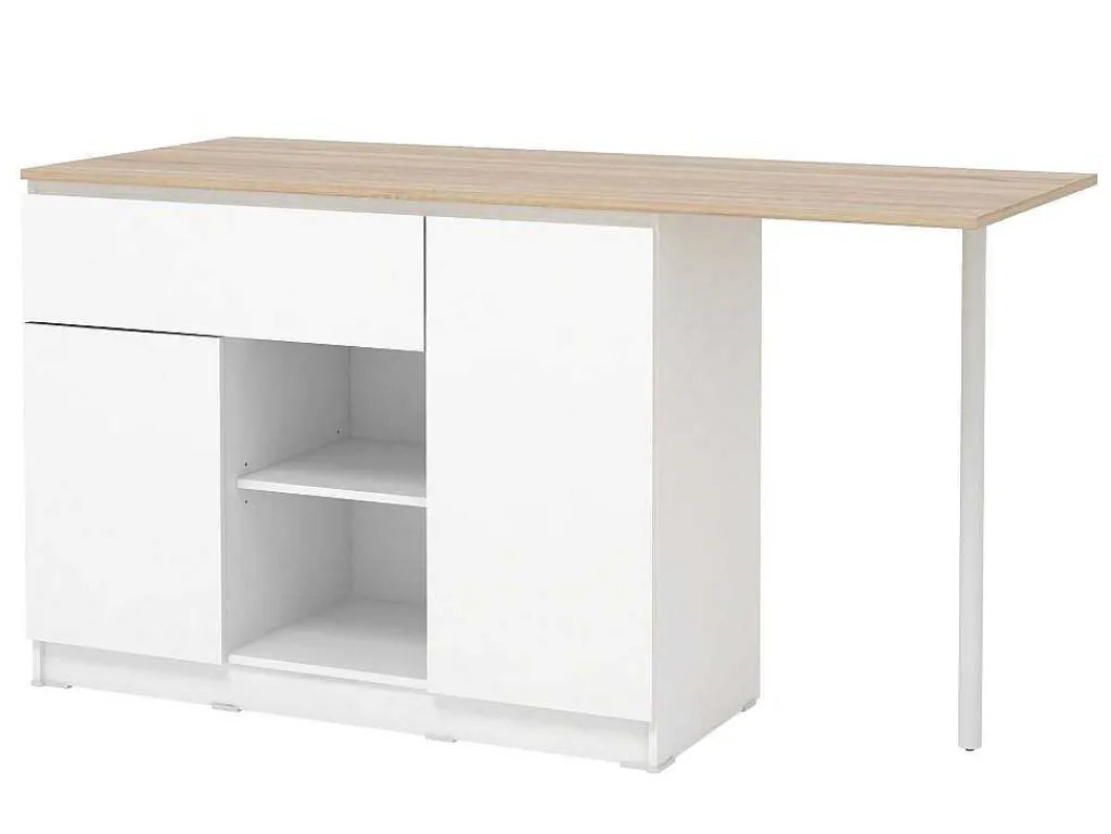 Keukeneiland Met 2 Deuren, 1 Lade En 2 Nissen - Wit En Licht Naturel - Tunori-Vente-unique Online