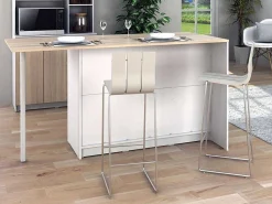 Keukeneiland Met 2 Deuren, 1 Lade En 2 Nissen - Wit En Licht Naturel - Tunori-Vente-unique Online