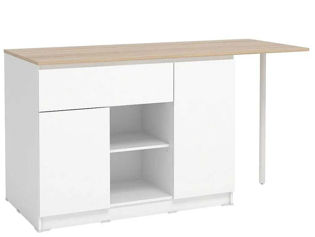 Keukeneiland Met 2 Deuren, 1 Lade En 2 Nissen - Wit En Licht Naturel - Tunori-Vente-unique Online