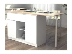 Keukeneiland Met 2 Deuren, 1 Lade En 2 Nissen - Wit En Licht Naturel - Tunori-Vente-unique Online