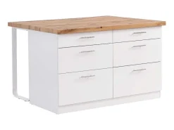 Keukeneiland Met 6 Lades Van Mdf En Metaal - Wit En Licht Naturel - Alegrita-Vente-unique Discount