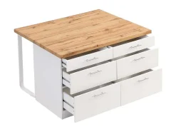 Keukeneiland Met 6 Lades Van Mdf En Metaal - Wit En Licht Naturel - Alegrita-Vente-unique Discount