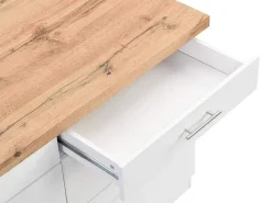 Keukeneiland Met 6 Lades Van Mdf En Metaal - Wit En Licht Naturel - Alegrita-Vente-unique Discount