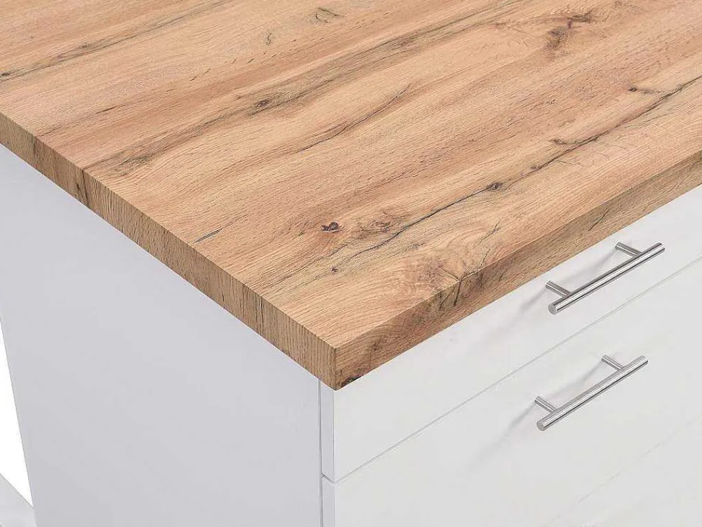 Keukeneiland Met 6 Lades Van Mdf En Metaal - Wit En Licht Naturel - Alegrita-Vente-unique Discount