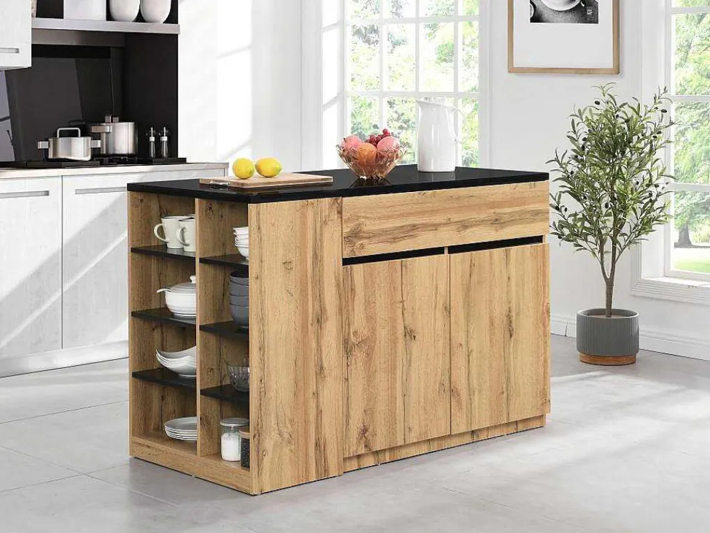 Keukeneiland Met Opbergruimte - Zwart En Naturel - Meili-Vente-unique Online