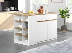 Keukeneiland Met Opbergruimte Meili - Wit En Eiken-Vente-unique Discount