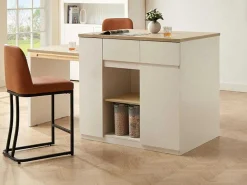 Keukeneiland Met Opbergruimte Van Mdf - Wit En Naturel - Belaza-Vente-unique Outlet