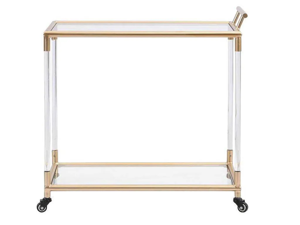 Keukentrolley Met Twee Bladen In Gehard Glas En Metaal - Transparant En Goudkleurig - Orula-Vente-unique Outlet
