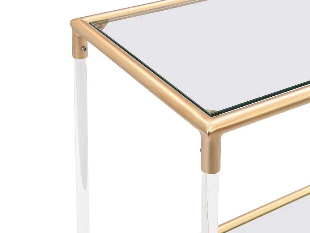 Keukentrolley Met Twee Bladen In Gehard Glas En Metaal - Transparant En Goudkleurig - Orula-Vente-unique Outlet
