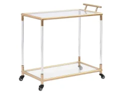 Keukentrolley Met Twee Bladen In Gehard Glas En Metaal - Transparant En Goudkleurig - Orula-Vente-unique Outlet