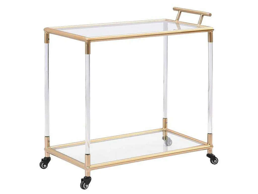 Keukentrolley Met Twee Bladen In Gehard Glas En Metaal - Transparant En Goudkleurig - Orula-Vente-unique Outlet
