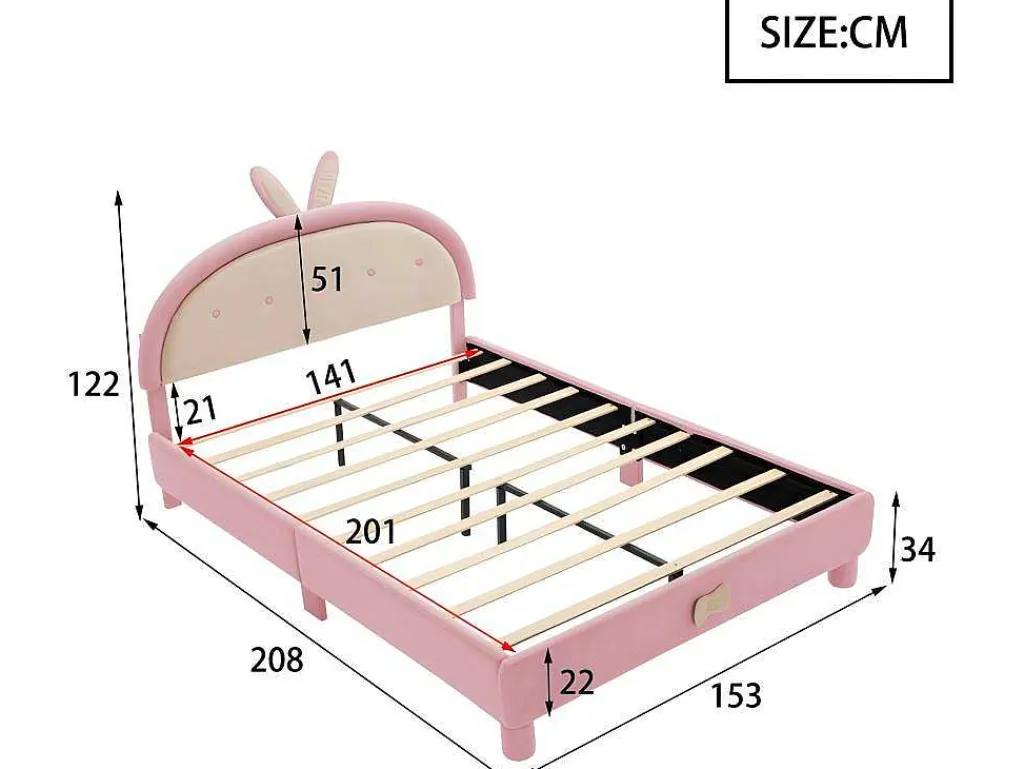 Kinderbed Bekleed Met Fluweel 140X200Cm - Met Lattenbodem - Roze-ModernLuxe Online