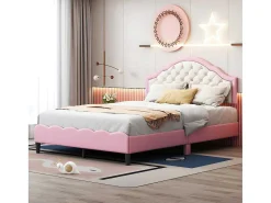 Kinderbed 140X200Cm Met Gewatteerde Rugleuning In Kunstleer - Lattenbodem - Roze-ModernLuxe Hot
