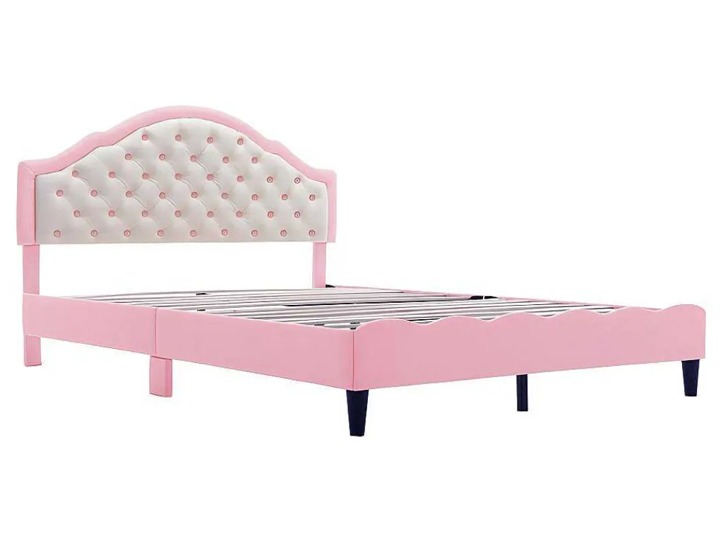 Kinderbed 140X200Cm Met Gewatteerde Rugleuning In Kunstleer - Lattenbodem - Roze-ModernLuxe Hot