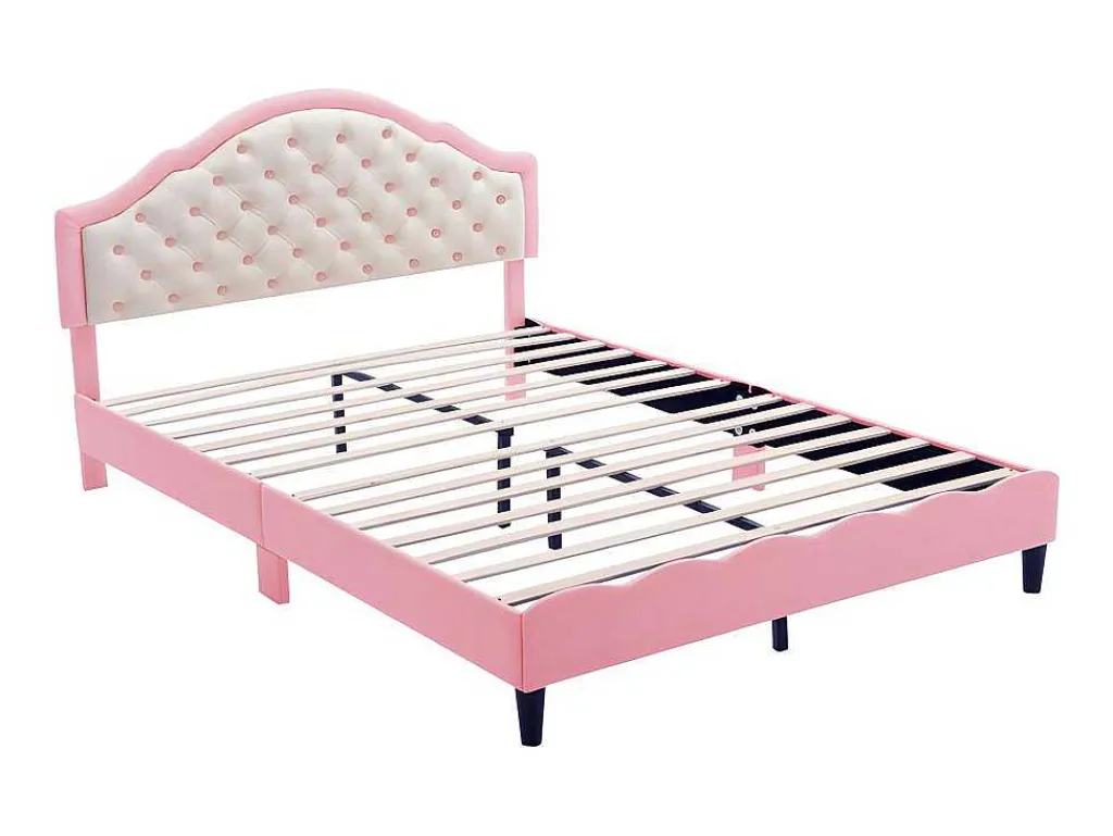 Kinderbed 140X200Cm Met Gewatteerde Rugleuning In Kunstleer - Lattenbodem - Roze-ModernLuxe Hot