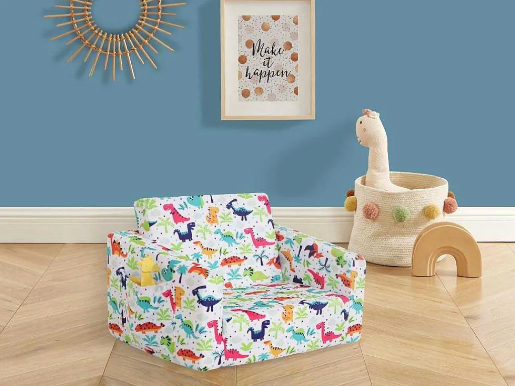Kinderfauteuil Van Fluweel Met Dinosaurus Motieven - Wit - Almagro-Vente-unique Best