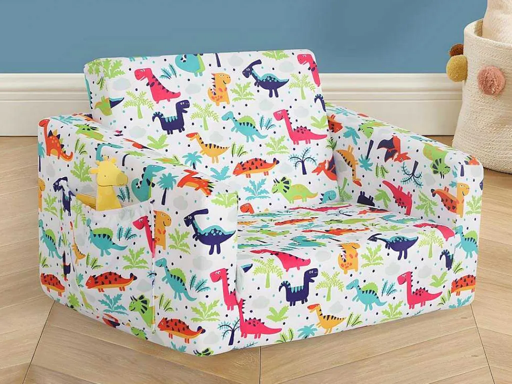 Kinderfauteuil Van Fluweel Met Dinosaurus Motieven - Wit - Almagro-Vente-unique Best