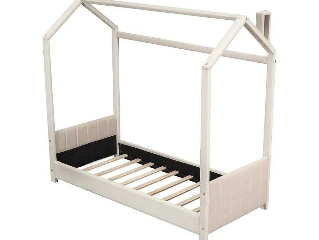 Kinderhutbed 90X200Cm In Fluweel - Lattenbodem - Beige-ModernLuxe New