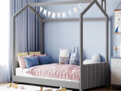 Kinderhutbed 90X200Cm In Fluweel - Lattenbodem - Grijs-ModernLuxe Discount