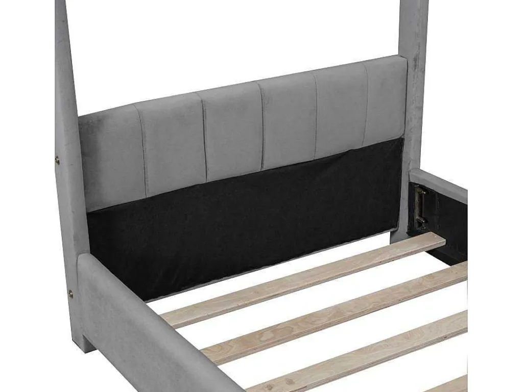 Kinderhutbed 90X200Cm In Fluweel - Lattenbodem - Grijs-ModernLuxe Discount