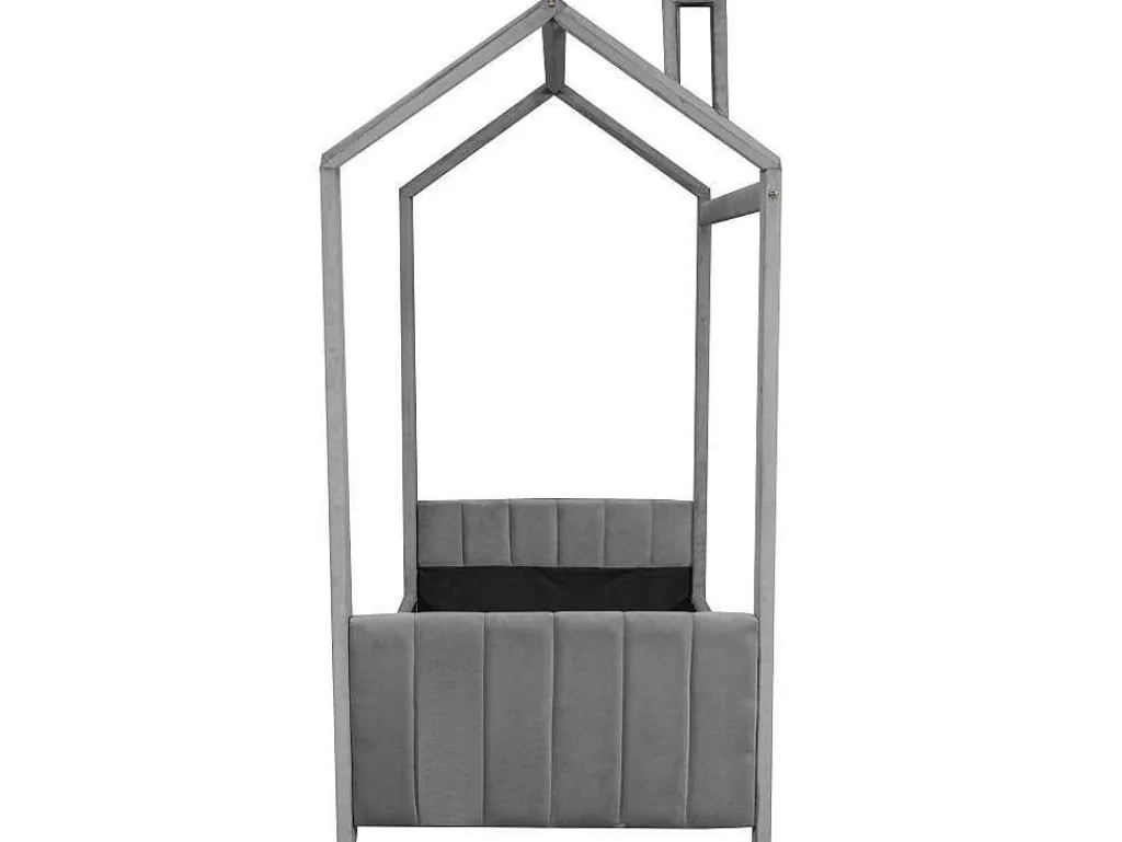 Kinderhutbed 90X200Cm In Fluweel - Lattenbodem - Grijs-ModernLuxe Discount