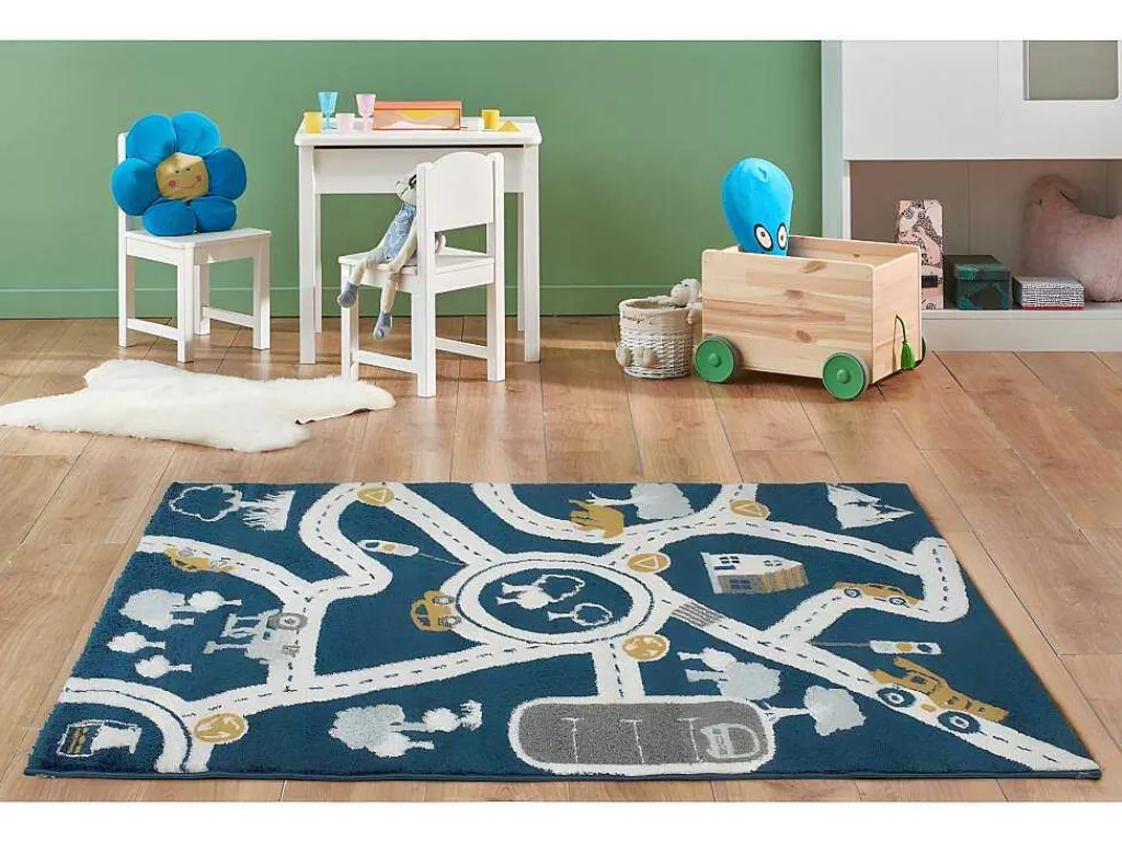 Kindertapijt Roady - Polypropyleen - 100 X 150 Cm - Blauw, Beige En Geel-OZAIA Best