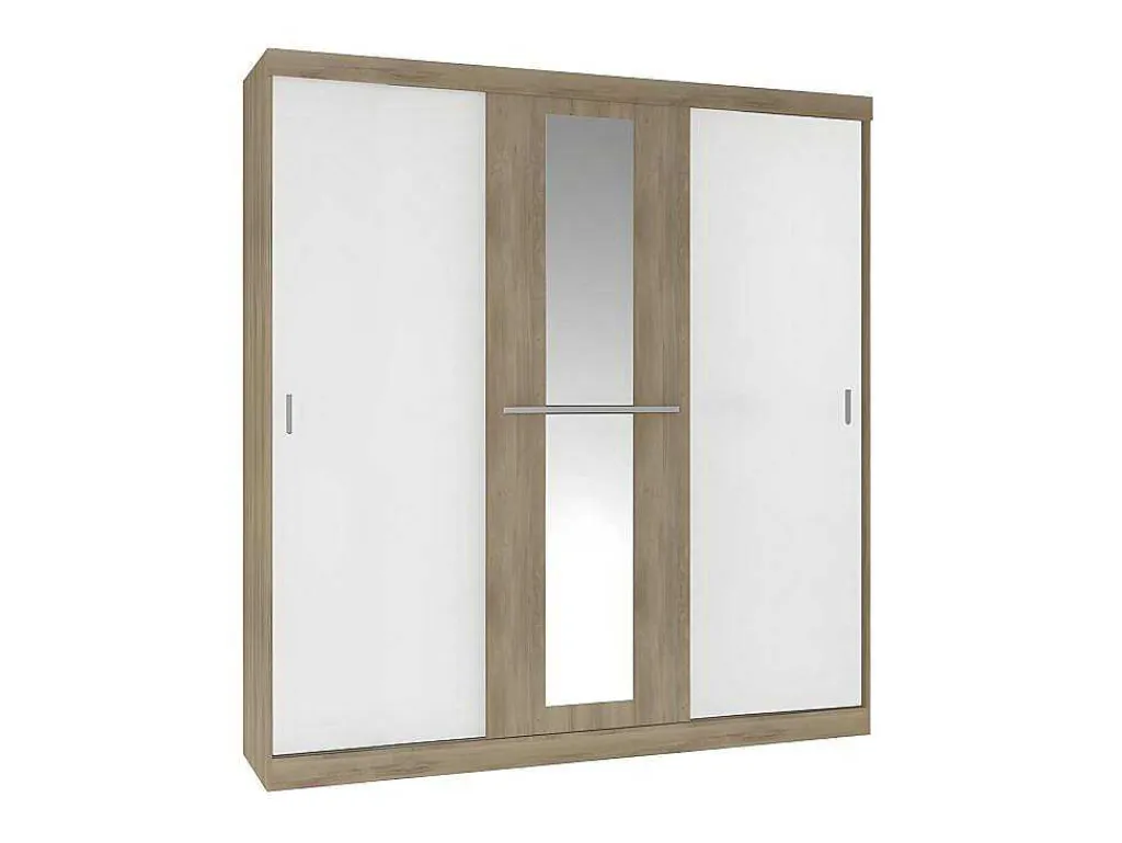 Kledingkast - 3 Schuifdeuren - Met Spiegel - L205Cm - Naturel En Beige - Didda Ii-Vente-unique Best