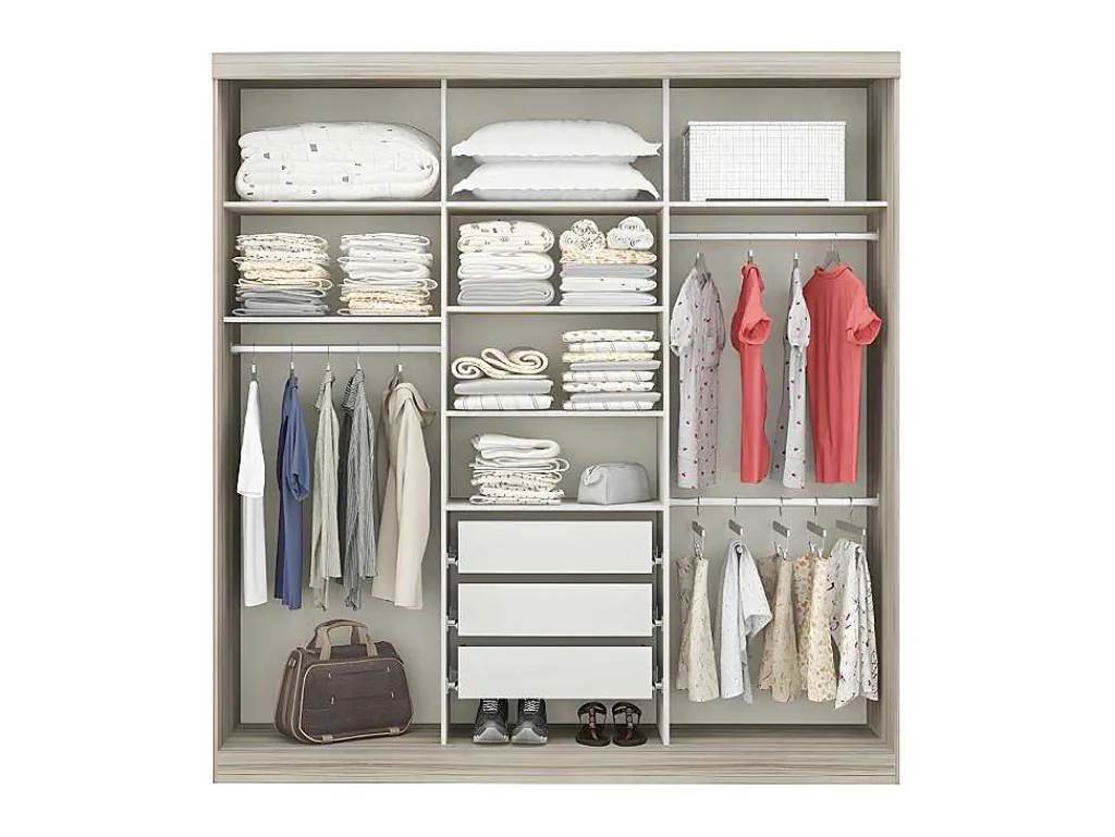 Kledingkast - 3 Schuifdeuren - Met Spiegel - L205Cm - Naturel En Beige - Didda Ii-Vente-unique Best