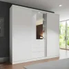 Kledingkast - Schuifdeuren - Spiegel En Lades - L 240 Cm - Wit - Bodil-Vente-unique Discount