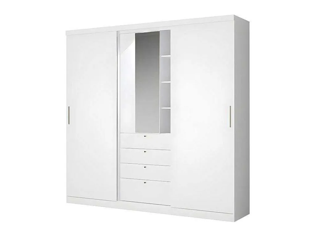 Kledingkast - Schuifdeuren - Spiegel En Lades - L 240 Cm - Wit - Bodil-Vente-unique Discount