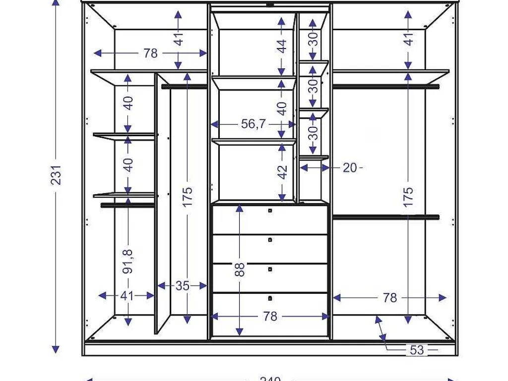 Kledingkast - Schuifdeuren - Spiegel En Lades - L 240 Cm - Wit - Bodil-Vente-unique Discount