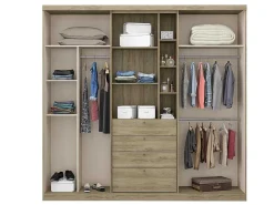 Kledingkast - Schuifdeuren - Spiegel En Laden - L240 Cm - Naturel En Ivoorkleur - Bodil Ii-Vente-unique Best