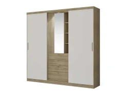 Kledingkast - Schuifdeuren - Spiegel En Laden - L240 Cm - Naturel En Ivoorkleur - Bodil Ii-Vente-unique Best