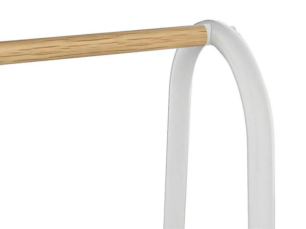 Kledingrek - L64 Cm - Wit Metaal En Beukenhout - Dogu-Vente-unique New