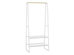 Kledingrek - L64 Cm - Wit Metaal En Beukenhout - Dogu-Vente-unique New