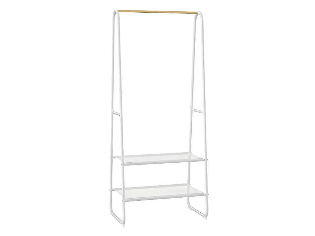 Kledingrek - L64 Cm - Wit Metaal En Beukenhout - Dogu-Vente-unique New