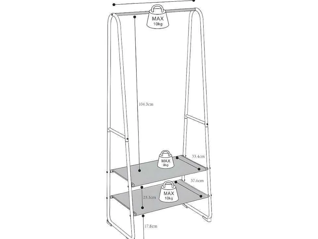 Kledingrek - L64 Cm - Wit Metaal En Beukenhout - Dogu-Vente-unique New