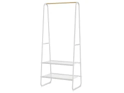 Kledingrek - L64 Cm - Wit Metaal En Beukenhout - Dogu-Vente-unique New