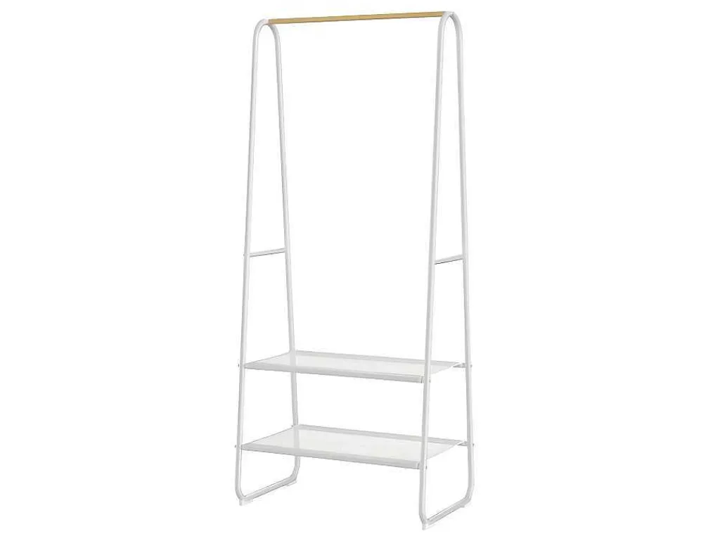 Kledingrek - L64 Cm - Wit Metaal En Beukenhout - Dogu-Vente-unique New