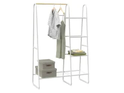 Kledingrek - L100 Cm - Wit Metaal En Beukenhout - Dogu-Vente-unique