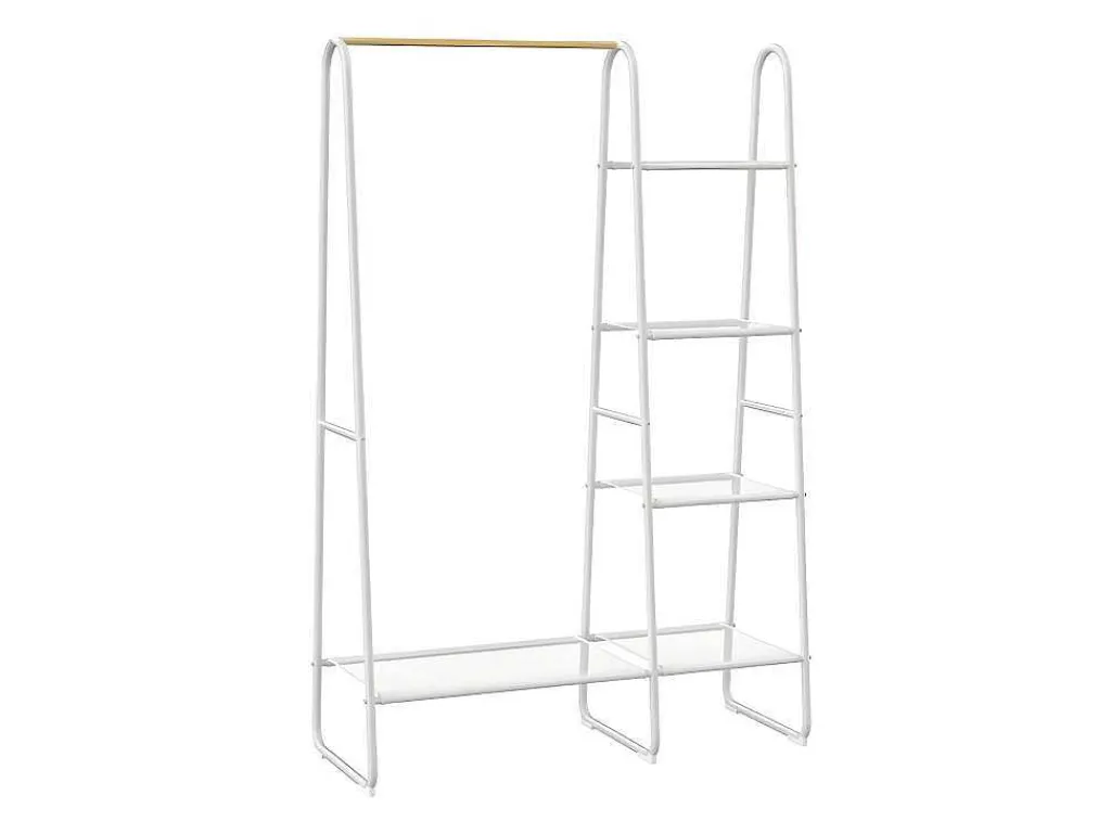 Kledingrek - L100 Cm - Wit Metaal En Beukenhout - Dogu-Vente-unique
