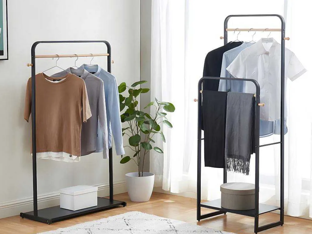 Kledingrek Selin - L90 Cm - Zwart Metaal En Beukenhout-Vente-unique New