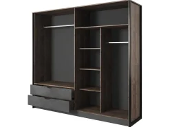 Kleerkast 4 Deuren En 2 Laden - Met Spiegel - L220 Cm - Kleur: Naturel En Antraciet - Laonile-Vente-unique
