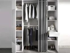 Kleerkast Met Gordijn En 1 Deur - Met Spiegel - L177 Cm - Wit En Grijs - Bertrand-Vente-unique Sale