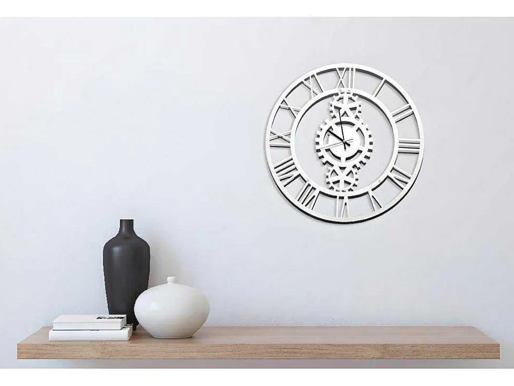 Klok Vintage 6, Wit, Zwart, 50X1,5X50 Cm,-EPIKASA Discount
