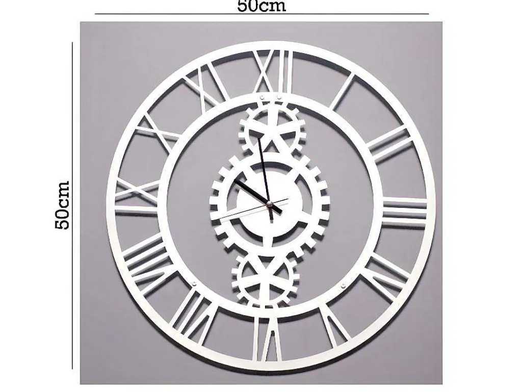 Klok Vintage 6, Wit, Zwart, 50X1,5X50 Cm,-EPIKASA Discount